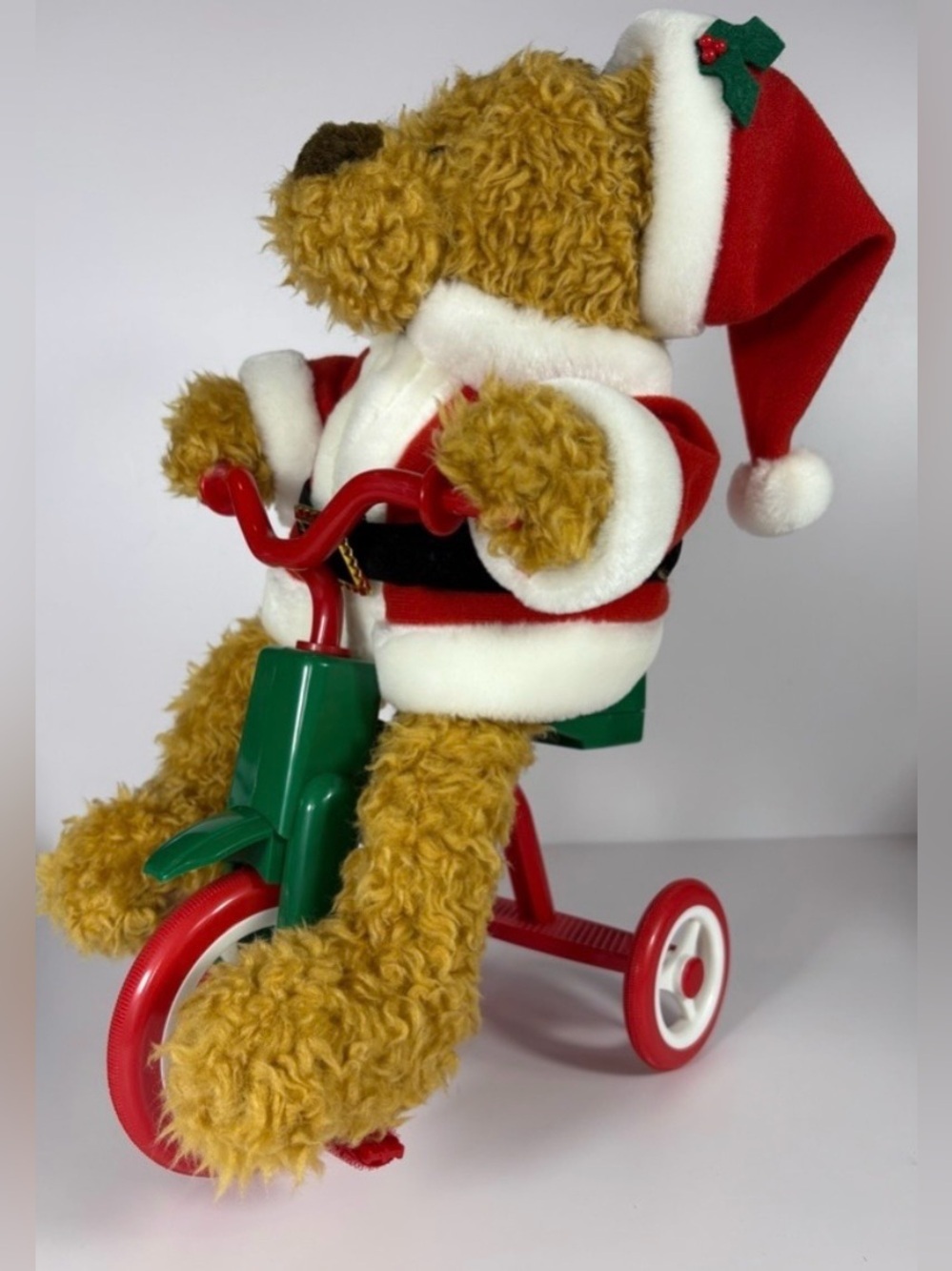 Vintage Avon 1977 Cycling Santa Teddy Bear Riding His Own Musical Tricycle